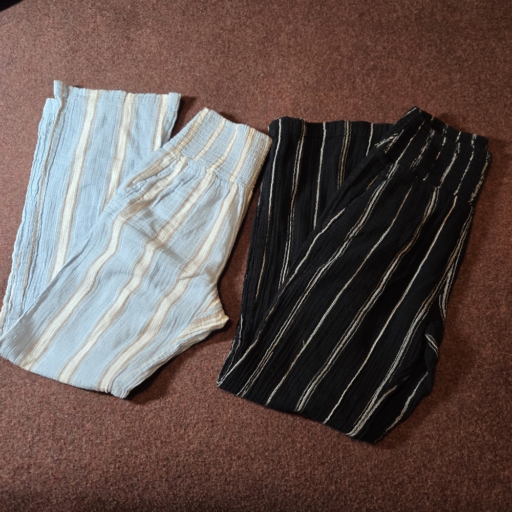 Billabong Striped Stretch Waist Pants — Light Blue & Black